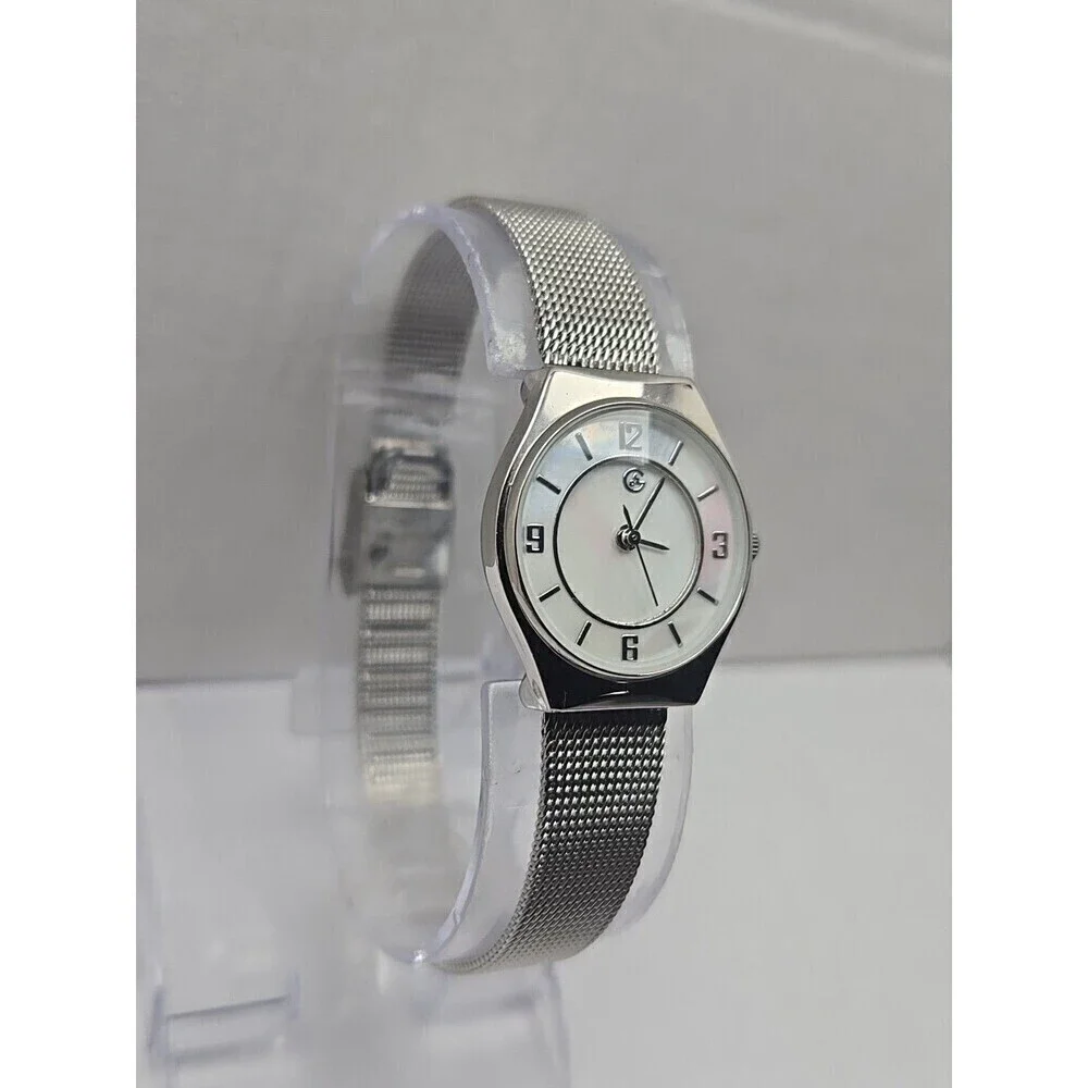 George Womens Petite Mesh Band Dress Watch Silver Tone White Dial New Batt Works